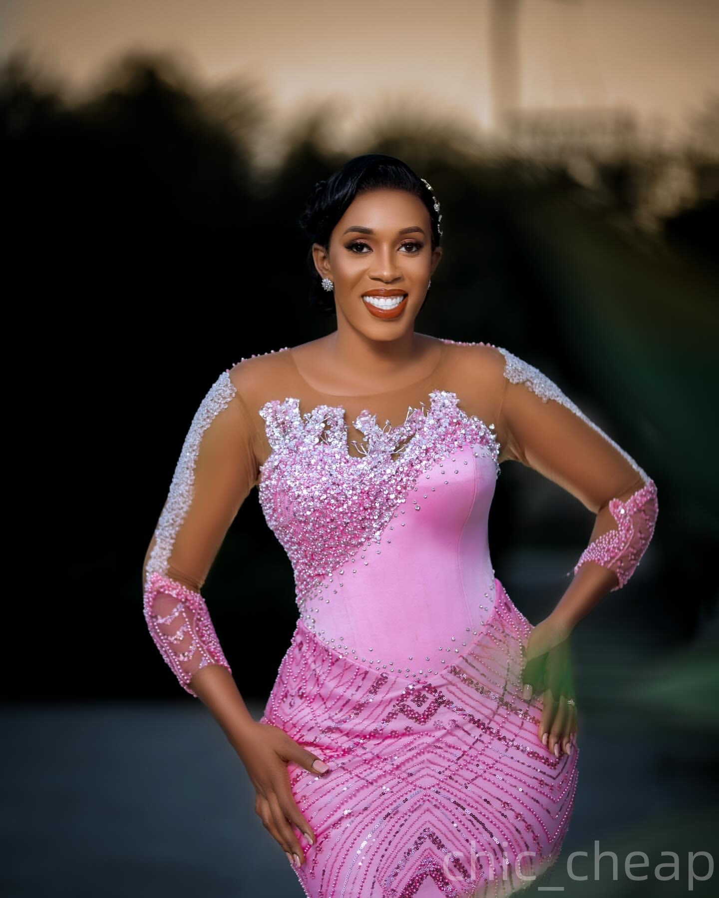 Mermaid Pink Prom Dresses 2025 Beaded Sequined Sheer Neck Stunning Evening Formal Party Second Birthday Engagement Gowns Plus Size Dress For Special O