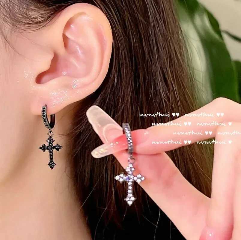 Goth Style Zircon Crystal Cross Drop Dangle Earring for Women Men Luxury Gold Silver Color Hoop Earrings Fashion Punk Jewelry Y250812