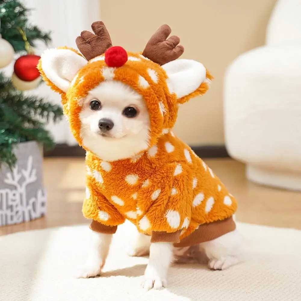 Dog Christmas Reindeer Costume Dog Elk Cosplay Clothing Fleece Christmas Costume Dog Cold Weather Outfits Winter Wear Pet XJ250813
