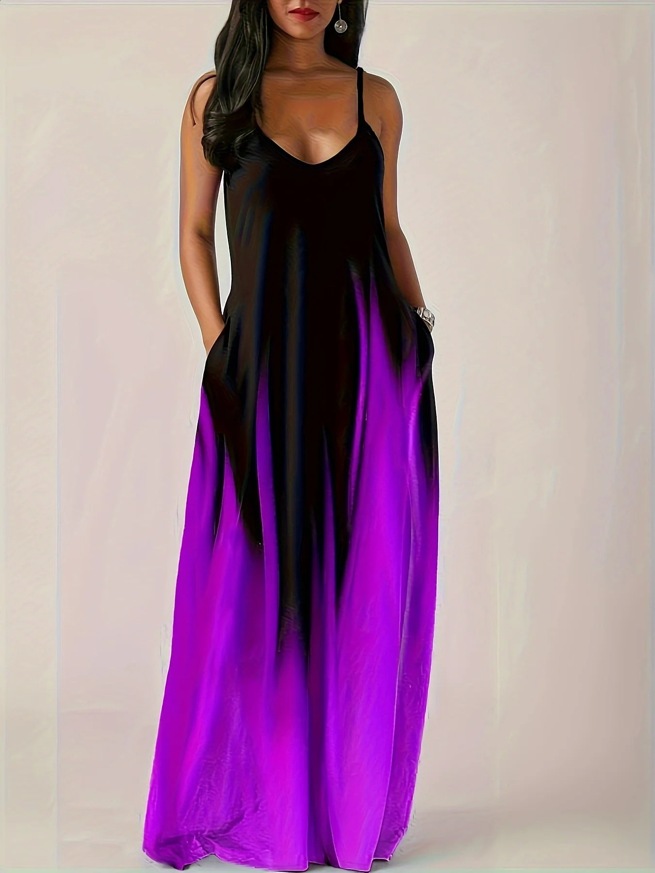 Plus size Summer cool style camisole long dress abstract fashion print temperament street 250804