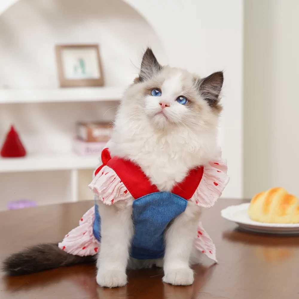 Cute Puppy Clothes Cute Dog Dresses Pet Clothing Cat Dress Pet Denim Harness with Leash Summer Sweet Strawberry Small Dogs Skirt XJ250813