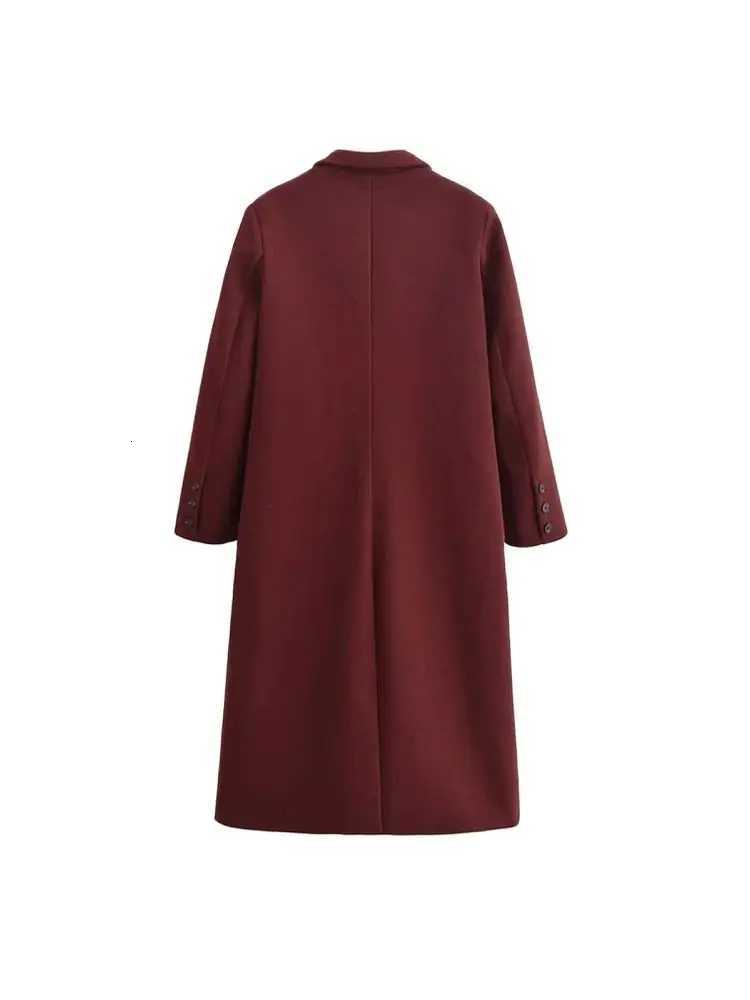 2024-Double Breasted Woolen Trench Coat for Women Long Sleeve Flap Pockets Female Outerwear Chic Overcoat Fashion Z250813