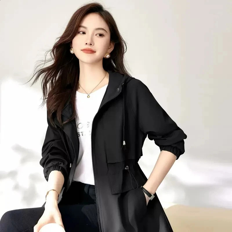 Trench Coat Women 2025 Spring Autumn Clothes Hooded Windbreaker Jacket Female Outerwear Tops Slim Joker Casual Student Coats 250805