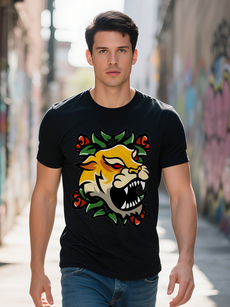 Men s Casual Graphic T Shirt Fierce Head Print with Vibrant Colors Soft Fabric Round Neck Short Sleeve Summer