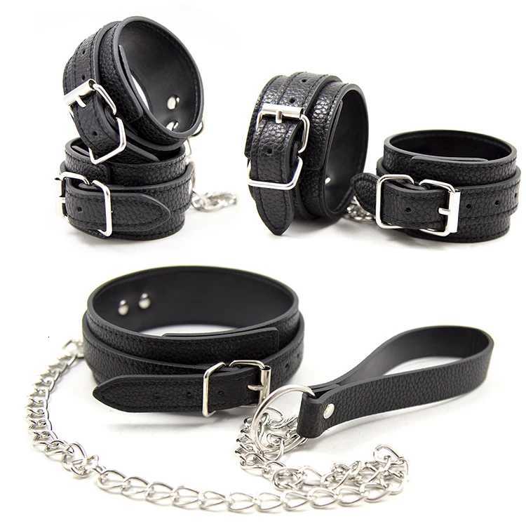 Adjustable Restraints PU Leather Handcuffs Wrist Ankle Cuffs Bondage Slave Neck Collar Hanging Buckle Link BDSM Sex Toys Couples XJ250813