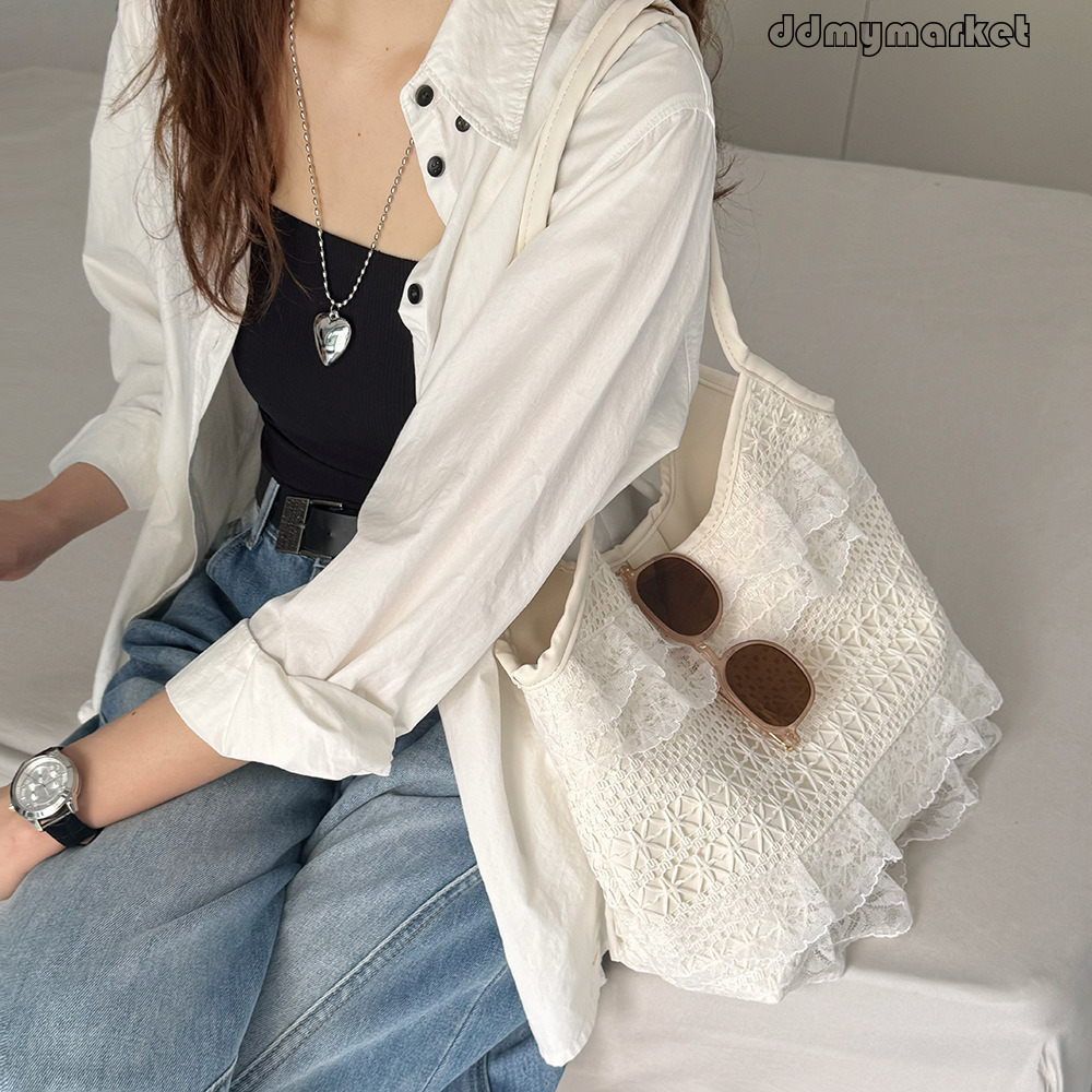 2025 Summer New Casual Vacation Lace Mesh Tote Fairy Temperament Single Shoulder Large Capacity Commuter Women's Bag ddmymarket