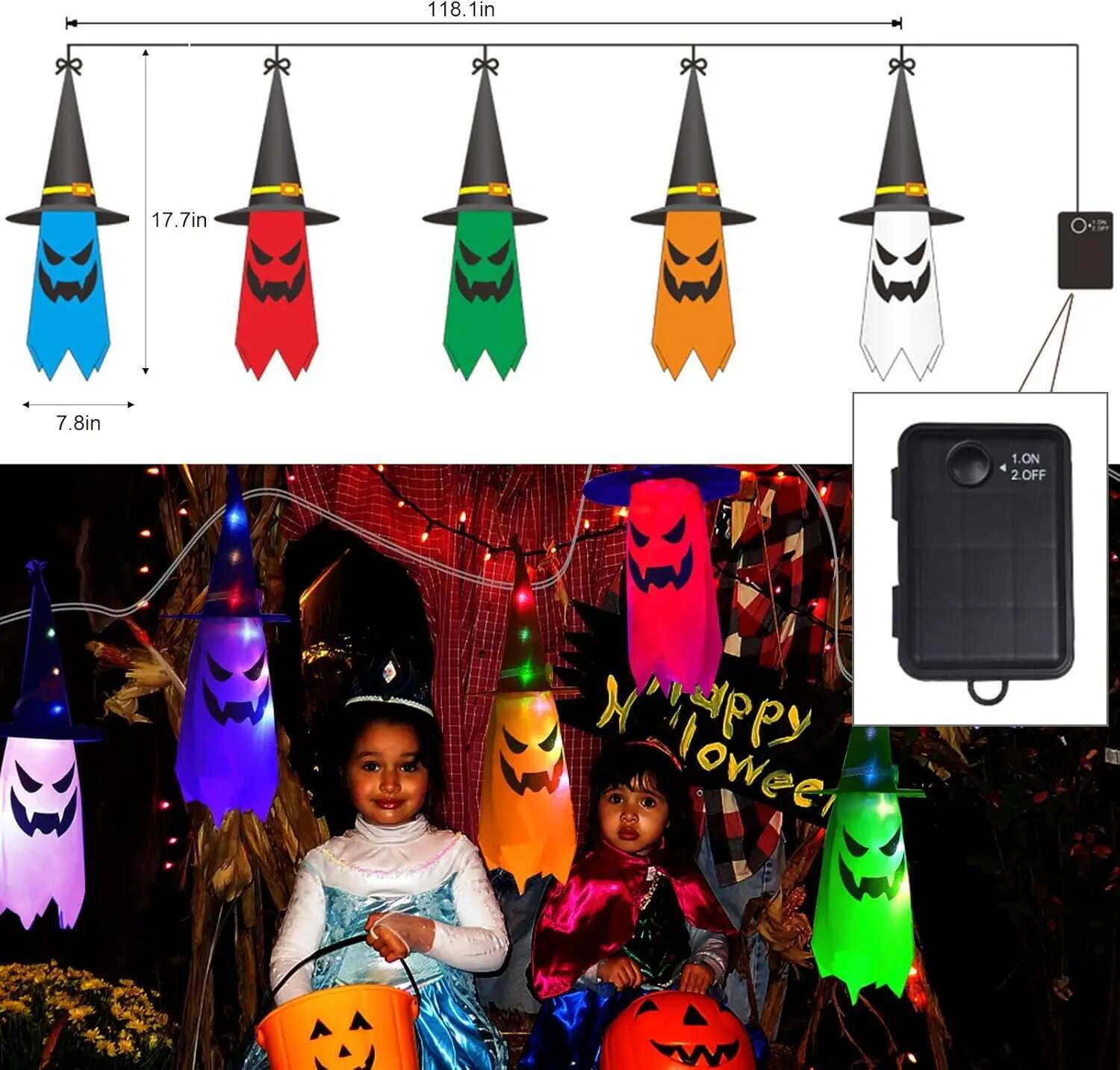 Decorations Outdoor 5 PCS Hanging Halloween Lighted Glowing Ghost Witch Hat with LED String Lights for Party Garden ddmynov