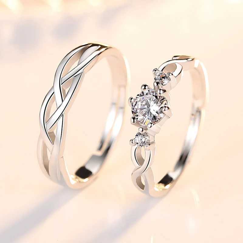 2024 New Zircon Couple Ring for Men and Women Metal White Crystal Design Wave Hollow Wedding Luxury Jewelry Accessories W250812