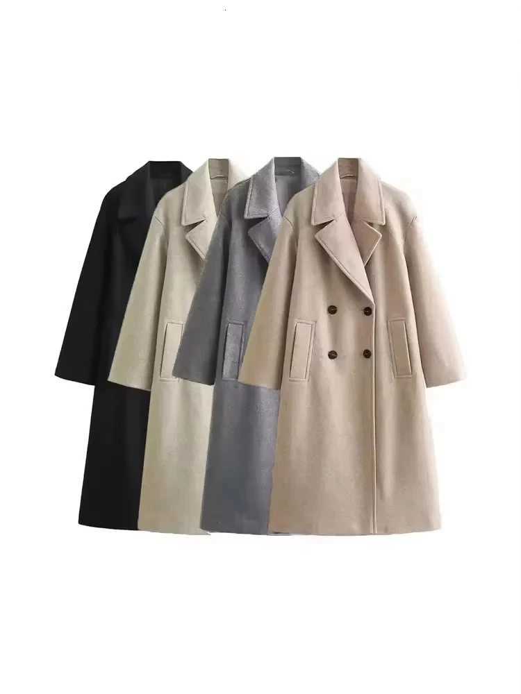 TRZA-Womens Soft Loose Woolen Coat Long Sleeve Welt Pockets Oversized Female Outerwear Chic Overcoat Fashion Z250813