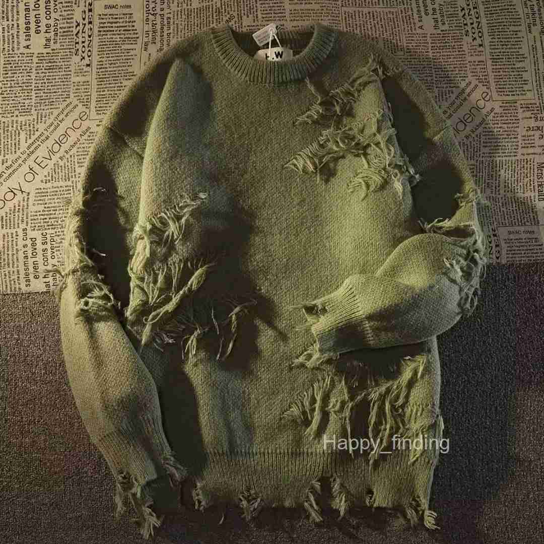 American Style High Street Distressed Sweater for Men and Women Autumn and Winter Ins Lazy Style High-end Design Sense Niche Knitwear