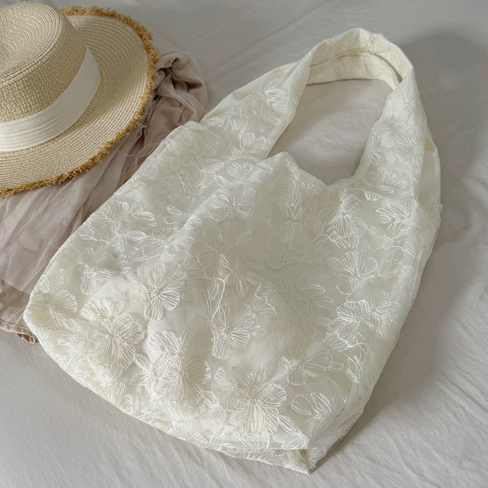 Summer Fairy Lace Cherry Blossom Large Capacity Canvas for Women 2025 New Trendy Korean Style Artistic Tote Bag ddmymarket