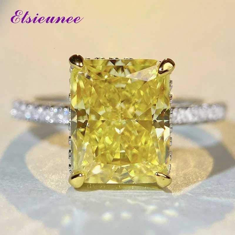 ELSIEUNEE Sparkling 925 Sterling Silver 4CT Radiant Cut High Carbon Diamond Wedding Bands Proposal Engagement Ring for Women Men W250812