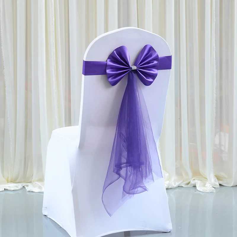Satin Chair Sashes Bows Chair Decor Tied Sash with Bow Floating Organza Spandex Ribbons Party Banquet Wedding Hotel Decorations X250813