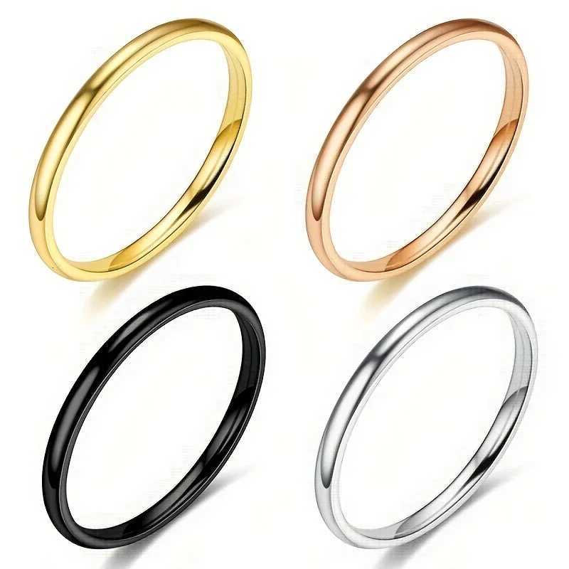 1pc 2mm Thin Classic Fashion Simple Stainless Steel High Polished Rings For Women Men Couple Finger Rings Jewelry Size 5 To 13 W250812