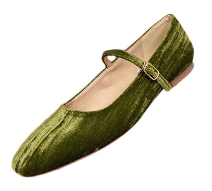 2024 Women Shoes Velvet Ballet Shoes Women Square Toe Flat Mary Janes Ladies Fashion Buckle Strap Velour Shallow Loafers 240926