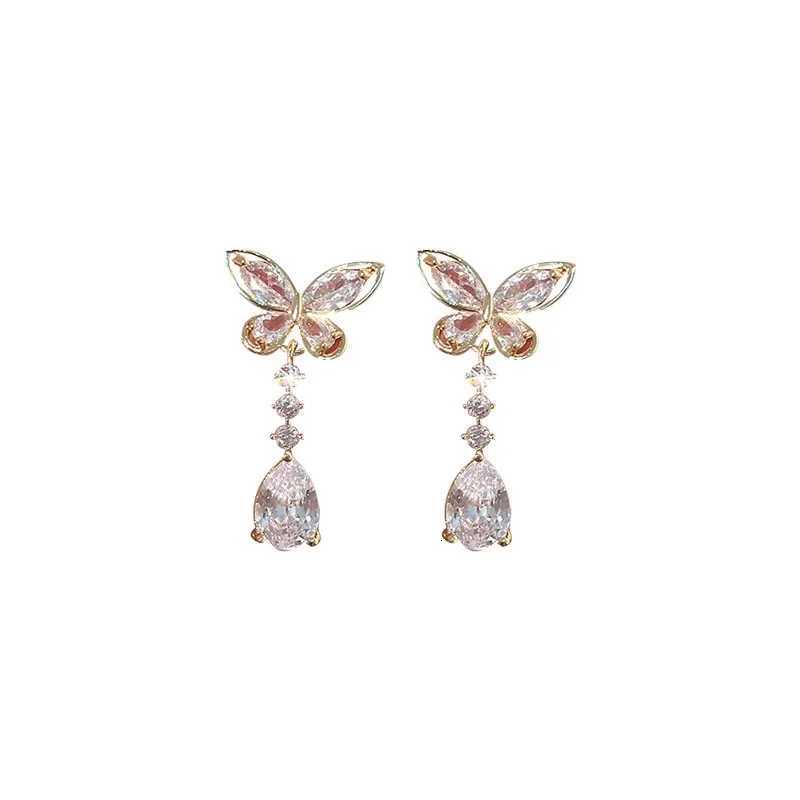 Rhinestone Butterfly Water Drop Tassel Earrings for Women Personalized Fashion Daily Accessories Party Jewelry Birthday Gifts Y250812