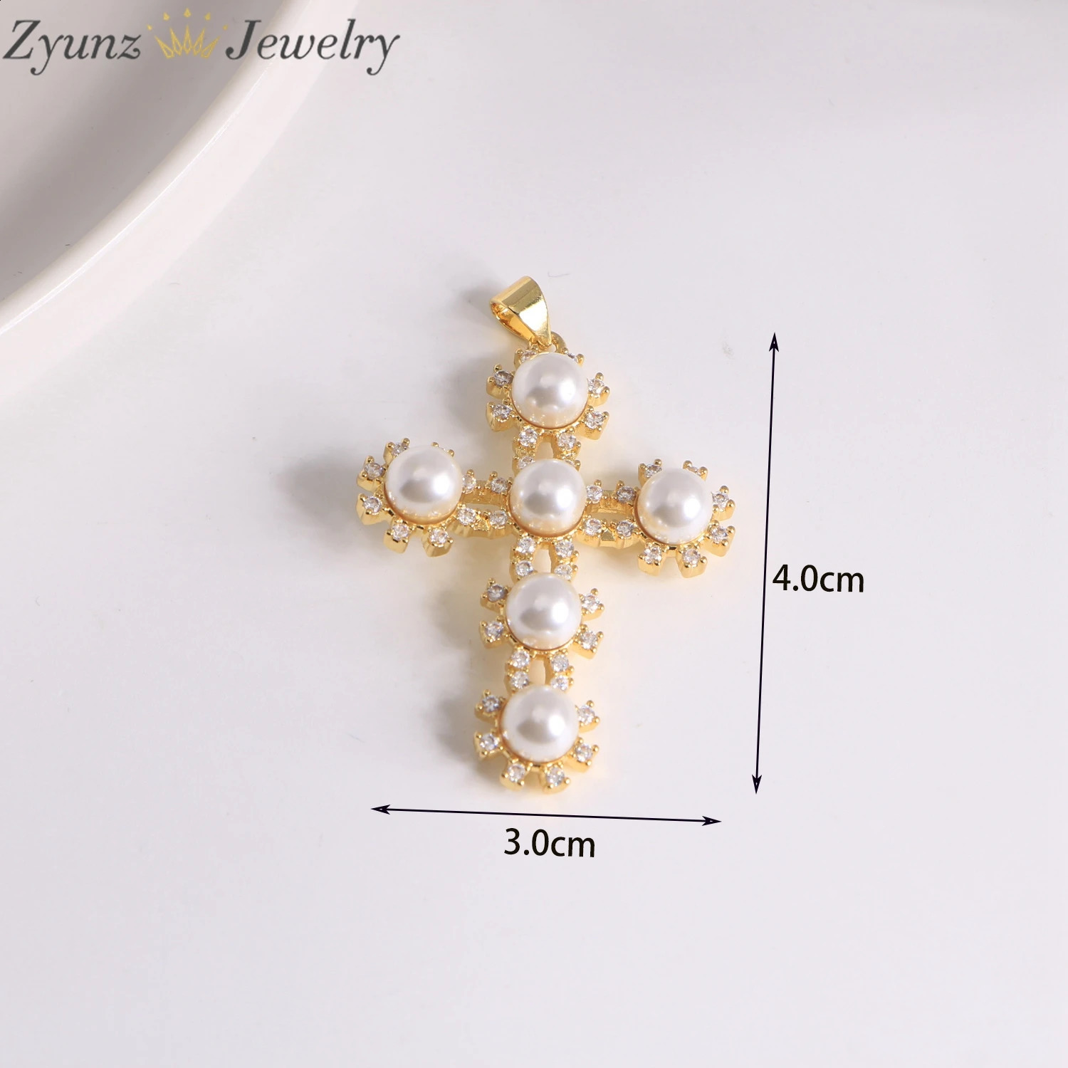 5Pcs 18K Gold Plated Pearl Cross Pendant Micro Pave CZ Cross Charm Jesus Christian Jewelry Holiday Gifts 250807