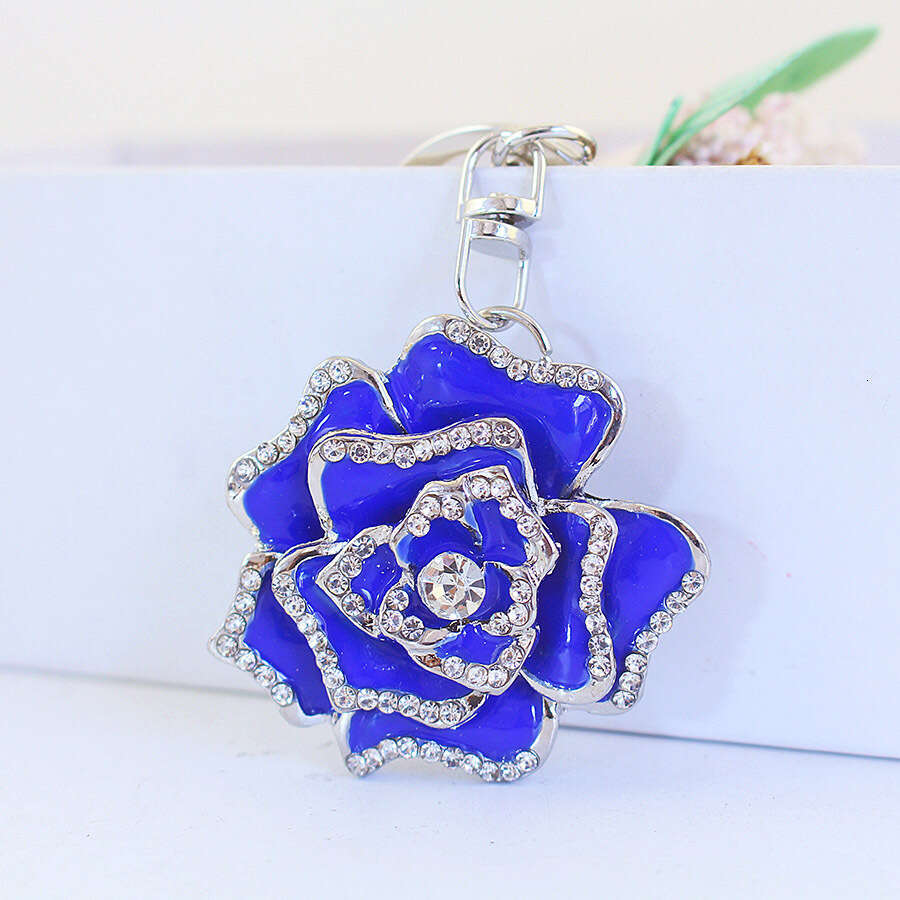Cute Rhinestone Jewelry Rose Car Women's Bag Buckle Accessories Flower Metal Pendant Keychain 679