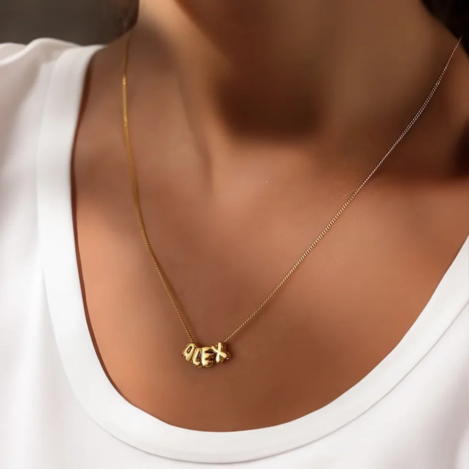 Personalized 3D Bubble Letter Number Necklace Minimalist Initial Custom Name Bracelet Jewelry Mothers Day Gift for Her Mom Girl 250808