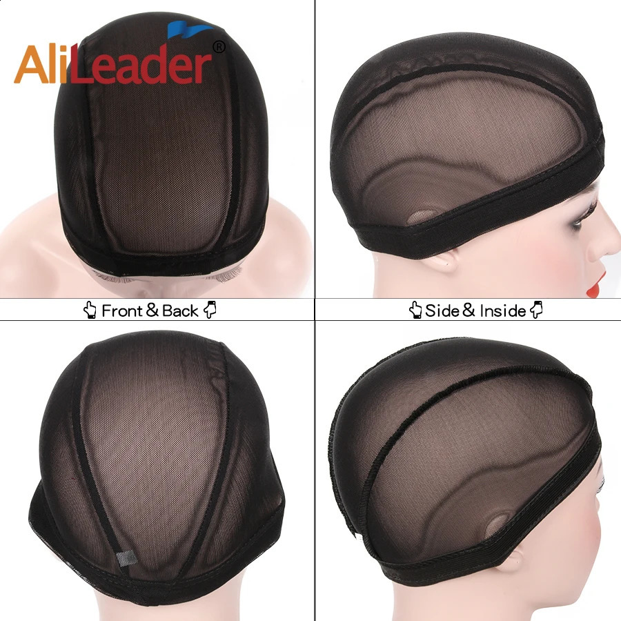 AliLeader L/M/S Elastic Mesh Dome Wig Cap for Making Human Hair Wigs Beige Black Spandex Net Glueless Hairnets Wig Liner 250812