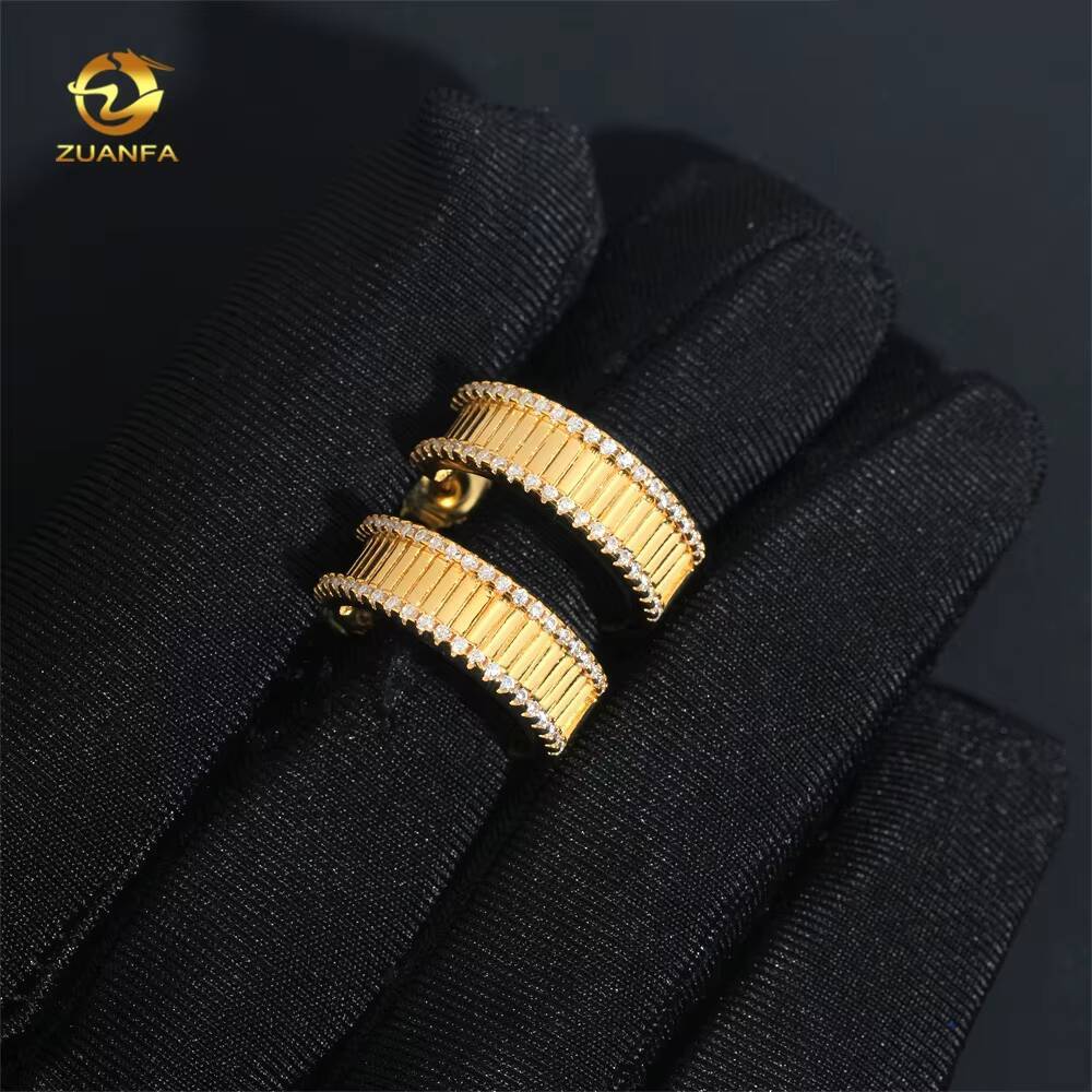 New High-Quality Iced-Out Moissanite Men's S925 Material 18k Gold-Plated Hip-Hop Hoop Earrings