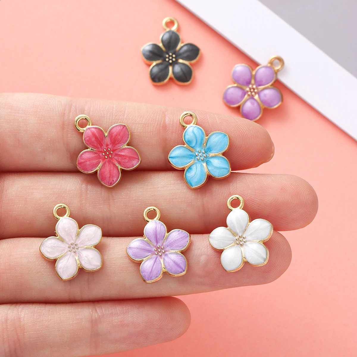20pcs randomly mixed alloy enamel pendant cherry blossom shaped jewelry making loose bead earrings necklace keychain jewel 250807
