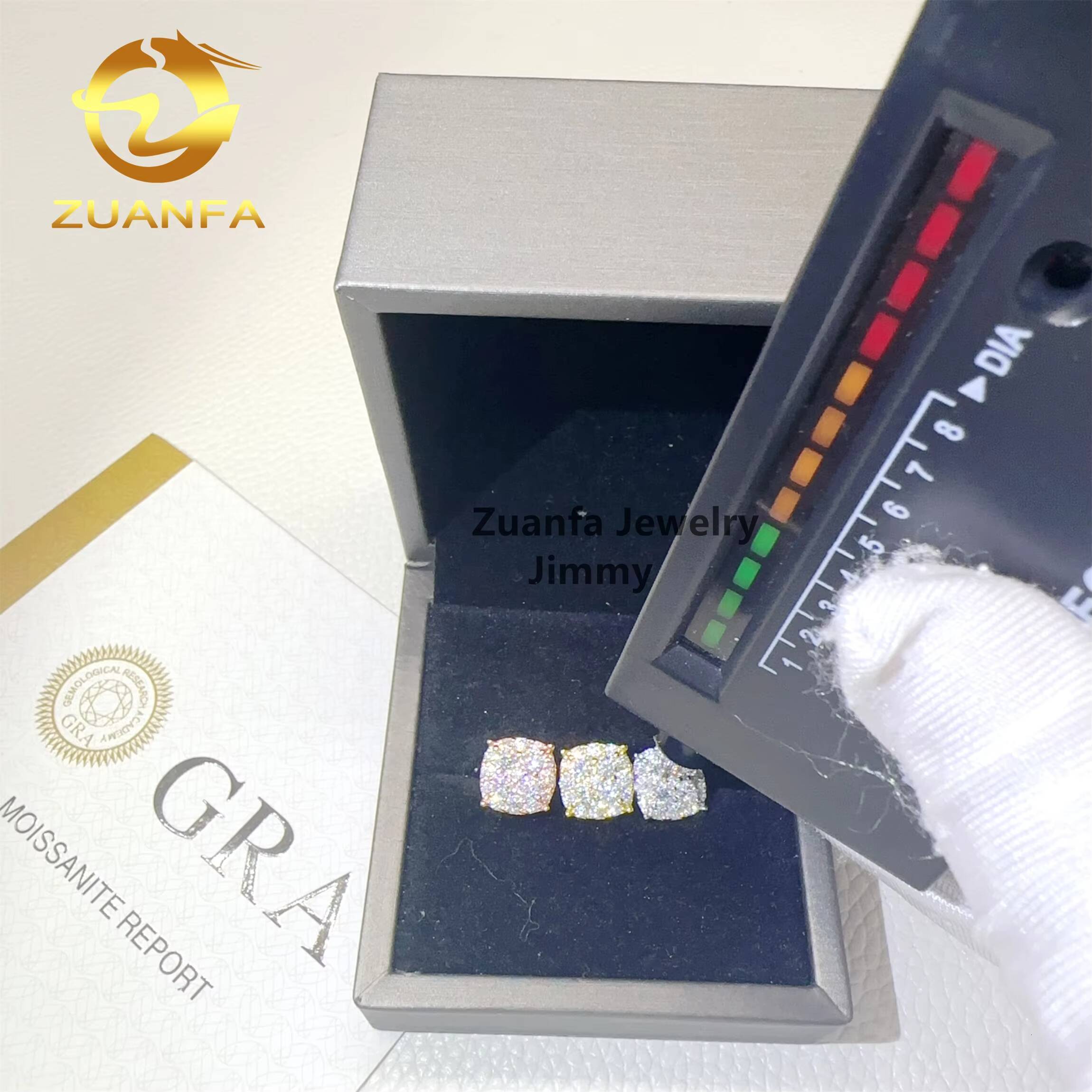 Fashion Earrings Jewelry Pass Tester Iced 925 Silver Flawless Hui Shi Hip Hop Stud Earrings for Men