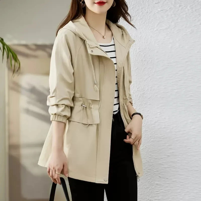 Trench Coat Women 2025 Spring Autumn Clothes Hooded Windbreaker Jacket Female Outerwear Tops Slim Joker Casual Student Coats 250805