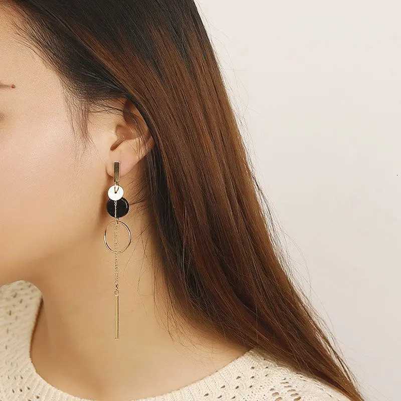 Black Round Hanging Earrings for Women Gold Color Link Tassel Earrings Bohemian Dangle Earrings Korean Fashion Ear Jewelry Y250812