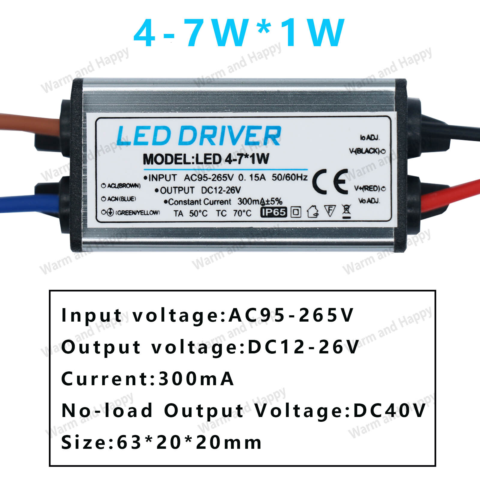 LED Driver 1-3W 4-7W 8-12W 12-18W 18-24W 25-36W AC95V-265V Power Supply 300mA Waterproof IP65 Lighting Transformer
