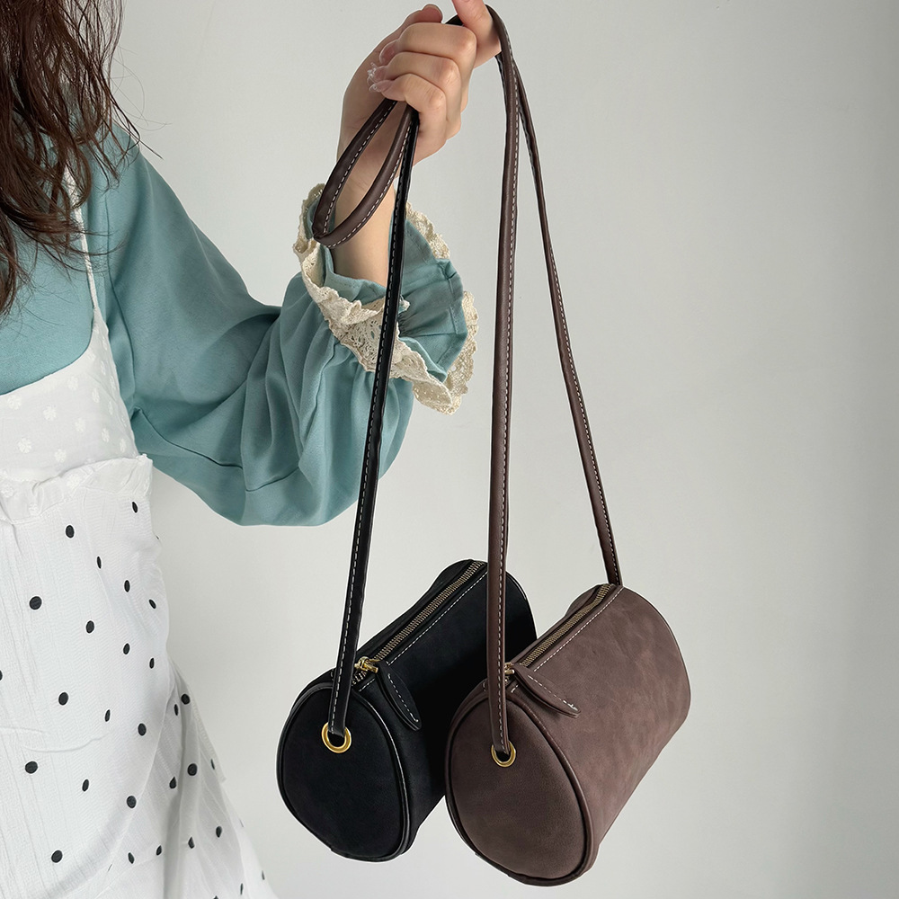 Textured Pen Holder Suede Single Shoulder Crossbody Cylinder Women's Bag, Niche Design Matte Casual Bag ddmymarket