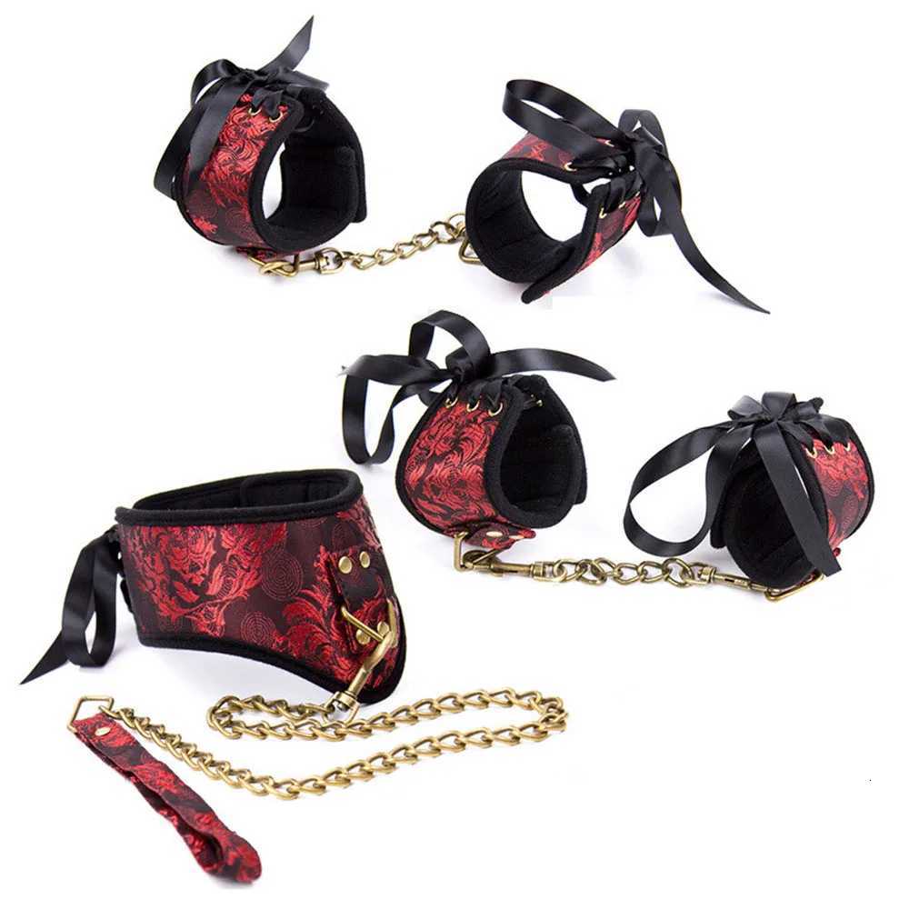 Bdsm Sexy Collar Fetish Bow Bondage Leash Steel Chain Adult Game Dog Handcuffs Foot Cuffs Punishment Sadism Sex Toy Slave Erotic XJ250813