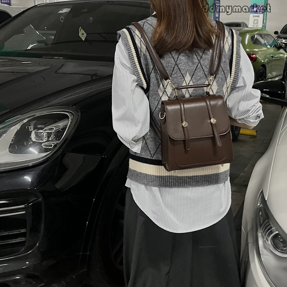 Guangzhou British Style Backpack Melad Brown Korean Version Rivet Multi-Way Versatile School Bag ddmymarket