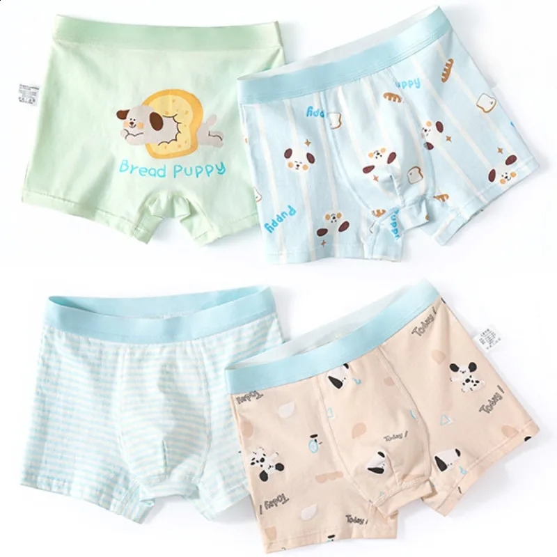 4PCS Kids Cotton Soft Antibacterial Panties for Teens Boy Cute Print Briefs Thin Breathable Underwear 3y Young Children Clothes 250812