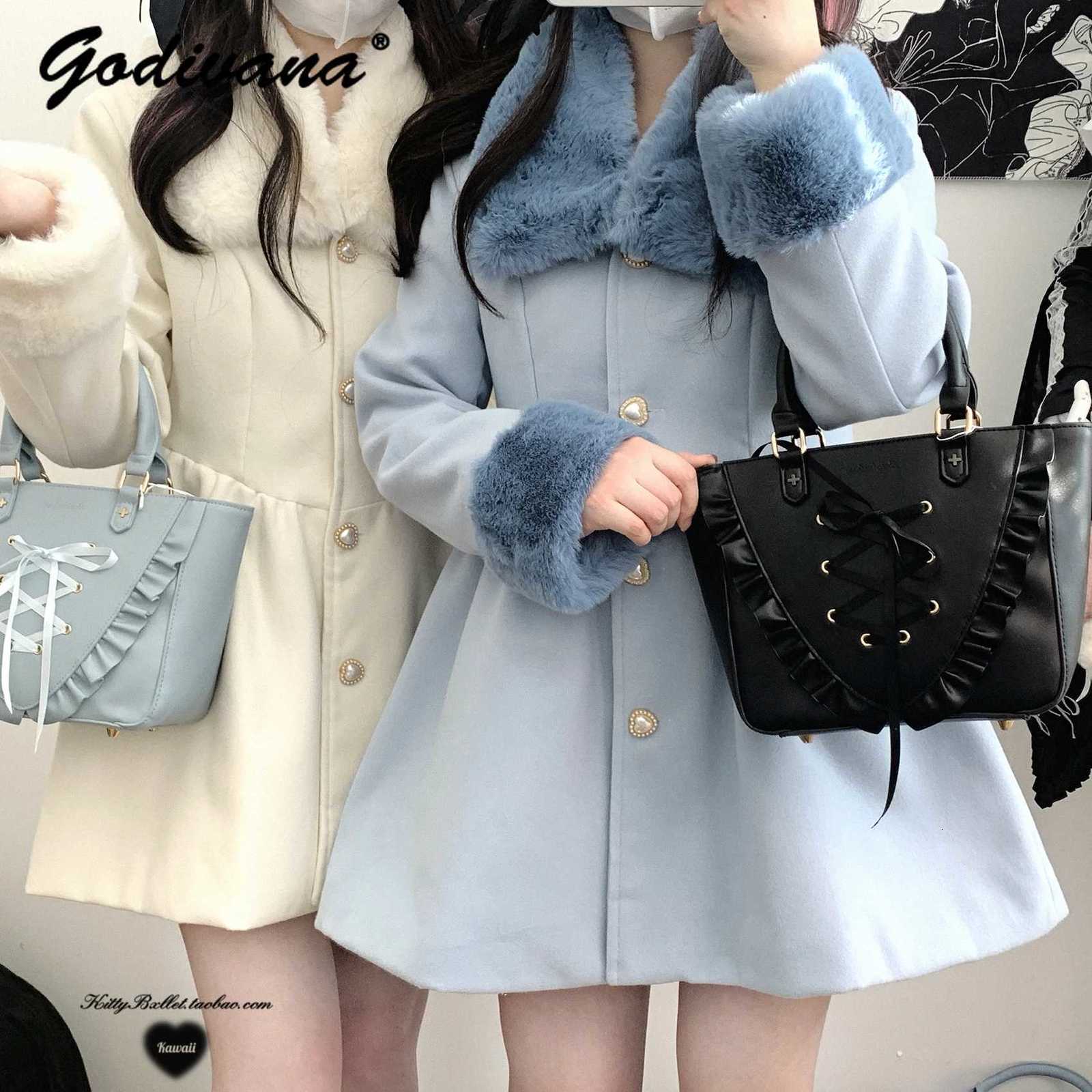Sweet Lolita Woolen Coat New Autumn and Winter Elegant Womens Removable Fur Collar Single-breasted Wool JaCKet Overcoat Z250813