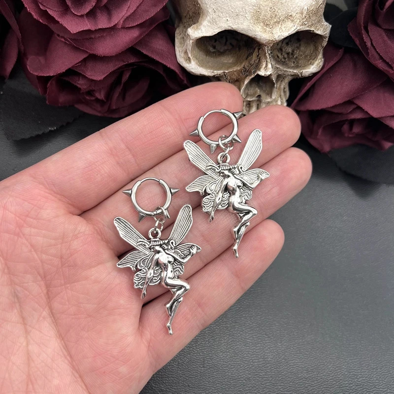 Punk Vintage Butterfly Fairy Angel Earrings Grunge Ladies Anime Jewelry Y2k Aesthetic Accessories Goth Gothic Accessories 250812