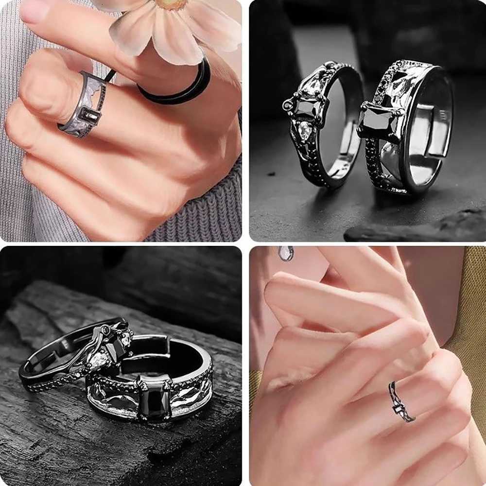 Game Love and Deep Space Sylus Rings Cosplay Black Gemstone Couple Ring Alloy Adjustable Jewelry Accessories Christmas Gift W250812
