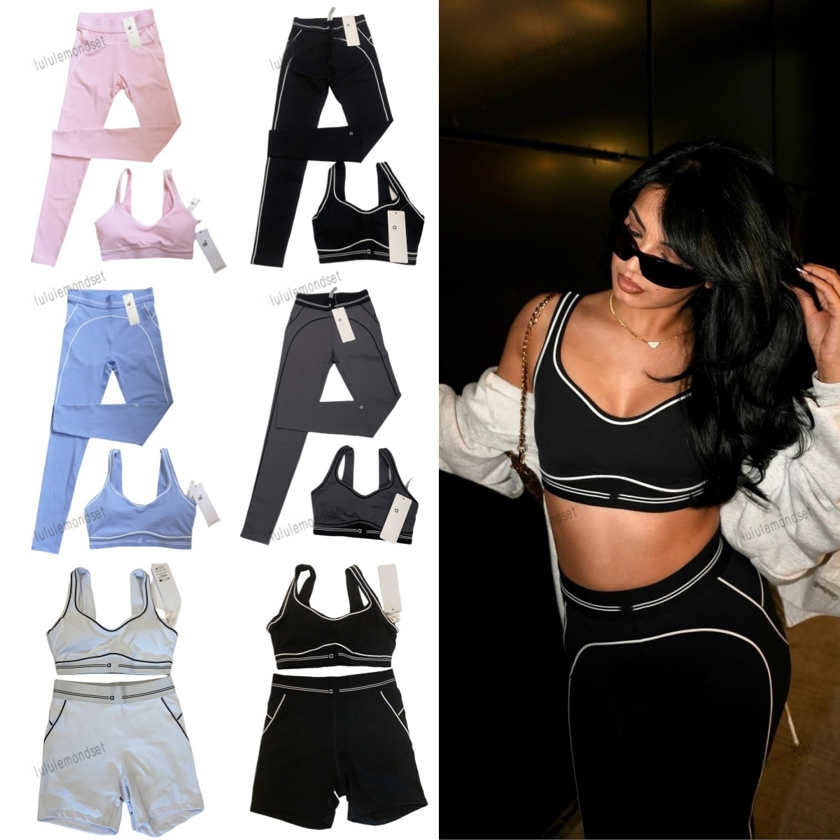 2025 AAAAA Women Yoga Sets woman cloths Designer Bra Summer Leggings Solid Color Low Back Striped Designer Leggings Designer Workout Aloness Women clothes set