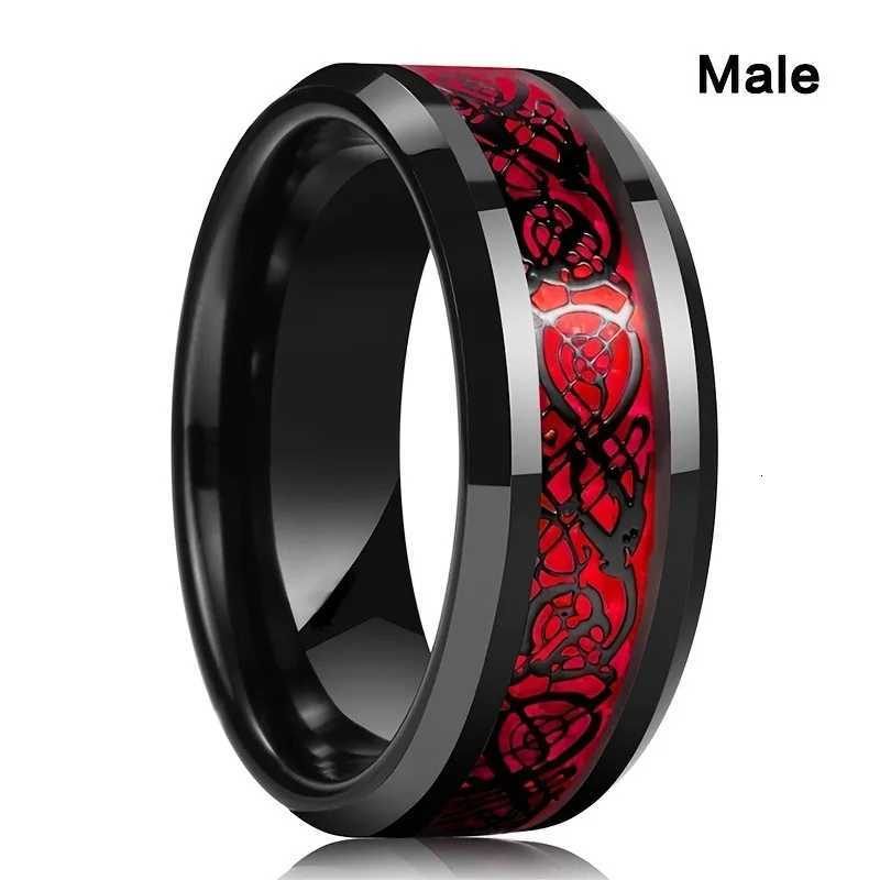 Charm Couple Rings For Men Stainless Steel Celtic Dragon Ring Heart Red Zircon Women Wedding Rings Set Valentines Day Jewelry W250812