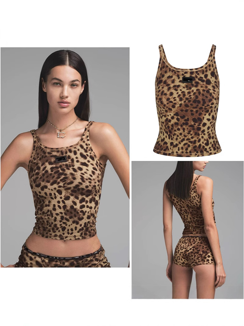 Womens Tracksuits LW Summer Leopard Print Shorts 2 Piece Set Women Casual Animal Mixed Round Neck Sleeveless Tops Fashion Woman