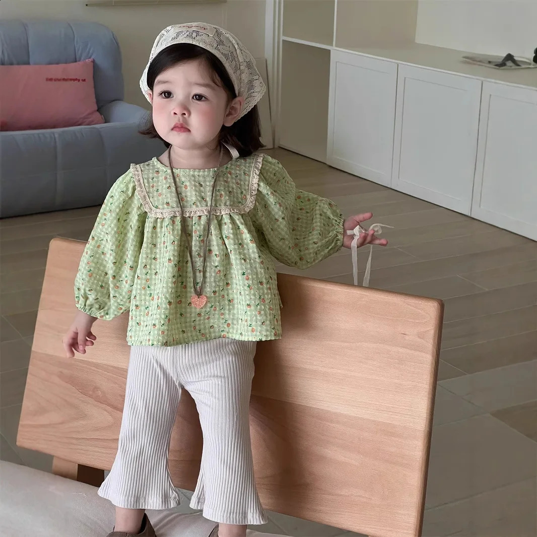 Autumn Baby Long Sleeve Loose Shirts Cotton Girls Cute Sweet Print Blouse Toddler Casual Plaid Tops Infant Clothes 250812