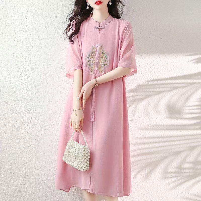 plus size women's new long sleeve high waist printed banquet dress mid-length skirt D02342