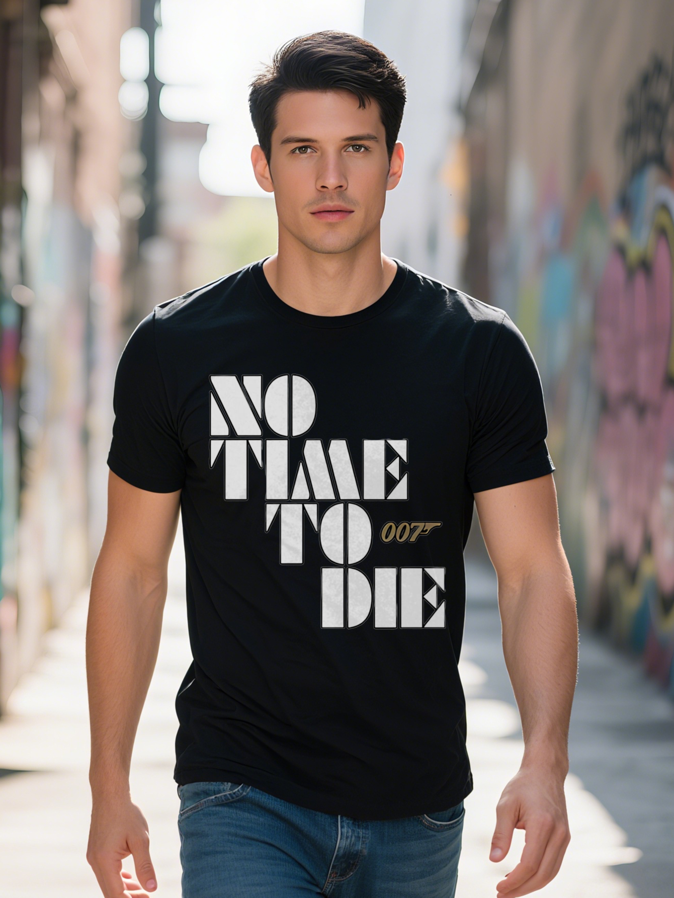 Men s NO TIME to DIE Graphic T Shirt Bold White Text Print on Black Round Neck Short Sleeve Tee Summer Top for
