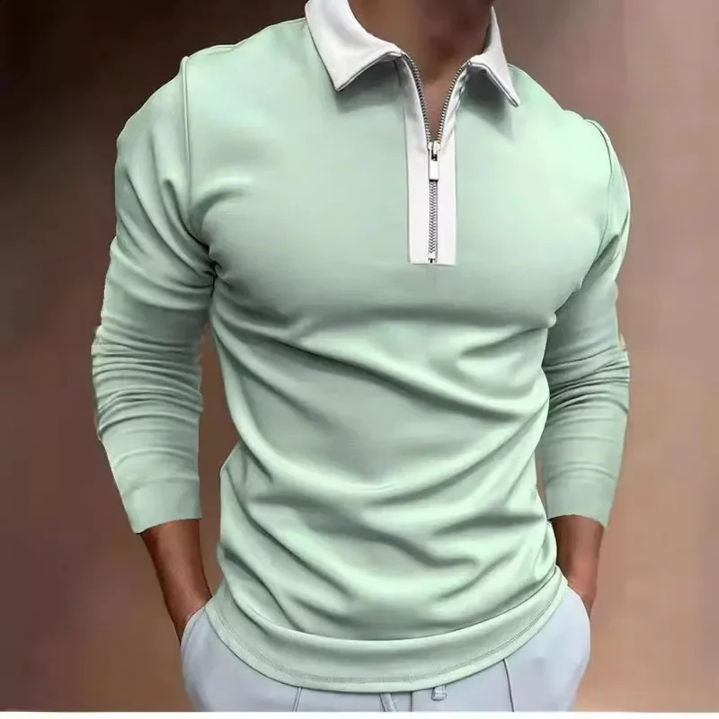 Fashion Autumn Mens 3D Printed Solid Color Casual Zipper Long Sleeve POLO Shirt Men Paul Shirt Men Clothing 250811