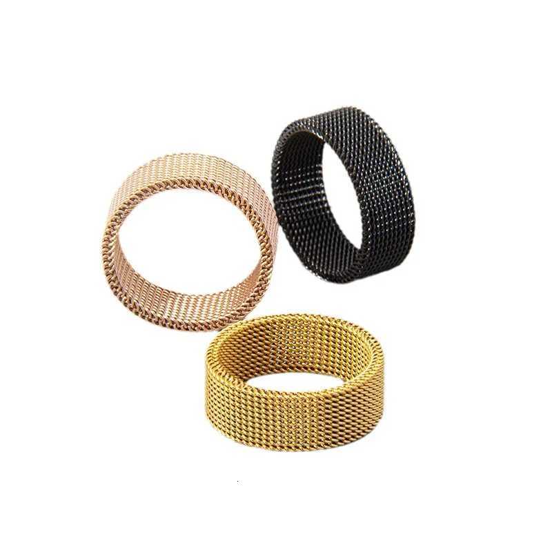 New Fashion Titanium Steel 8MM Grid Mesh Ring for Women and Men High Quality Simple Multi-color Jewelry Party Gifts W250812