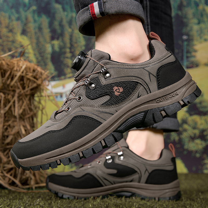 Waterproof mountaineering shoes; durable automatic buckle casual shoes for men; outdoor hiking and trekking sports shoes.