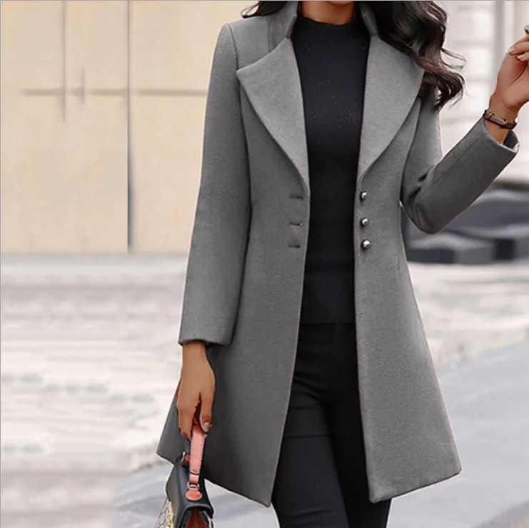 2023 European and American Cross border Autumn/Winter Hot Item Collar for slimming solid color slimming womens woolen coat Z250813