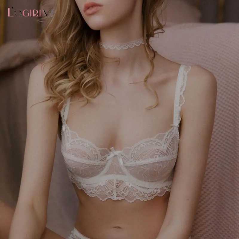 Logirlve Sexy Underwear Plus Size Cup Embroidery Women Lingerie White Lace Bras Hollow out Ultrathin Bra Transparent BrassiereXJ250812