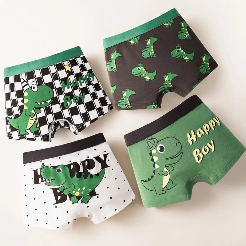 4Pcs Boys Cotton Boxers Panties Cartoon Dinosaur Printed Kids Underwear Soft Childrens Underpants Shorts Teenager 214Y 250812