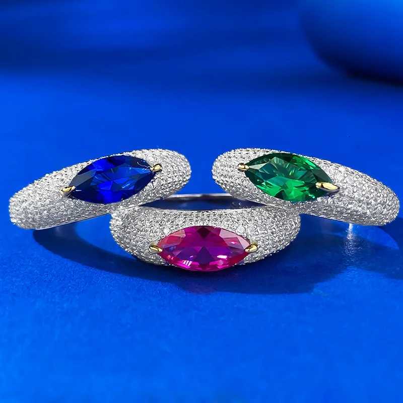 ELSIEUNEE 100% 925 Sterling Silver 5*10MM Marquise Cut Citrine Emerald Ruby Gemstone Ring for Women Cocktail Party Fine Jewelry W250812